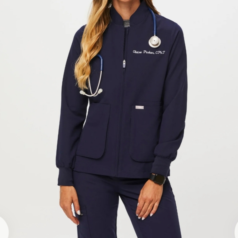 FIGS Scrub Jacket, Size Small, Navy Blue